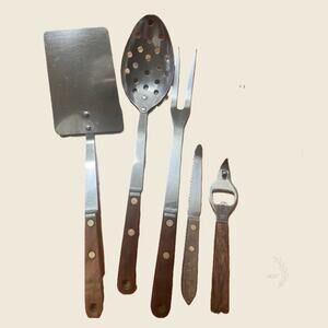 Vintage Robinson Wood Handle Kitchen Utensils and Japan Opener 5 Piece